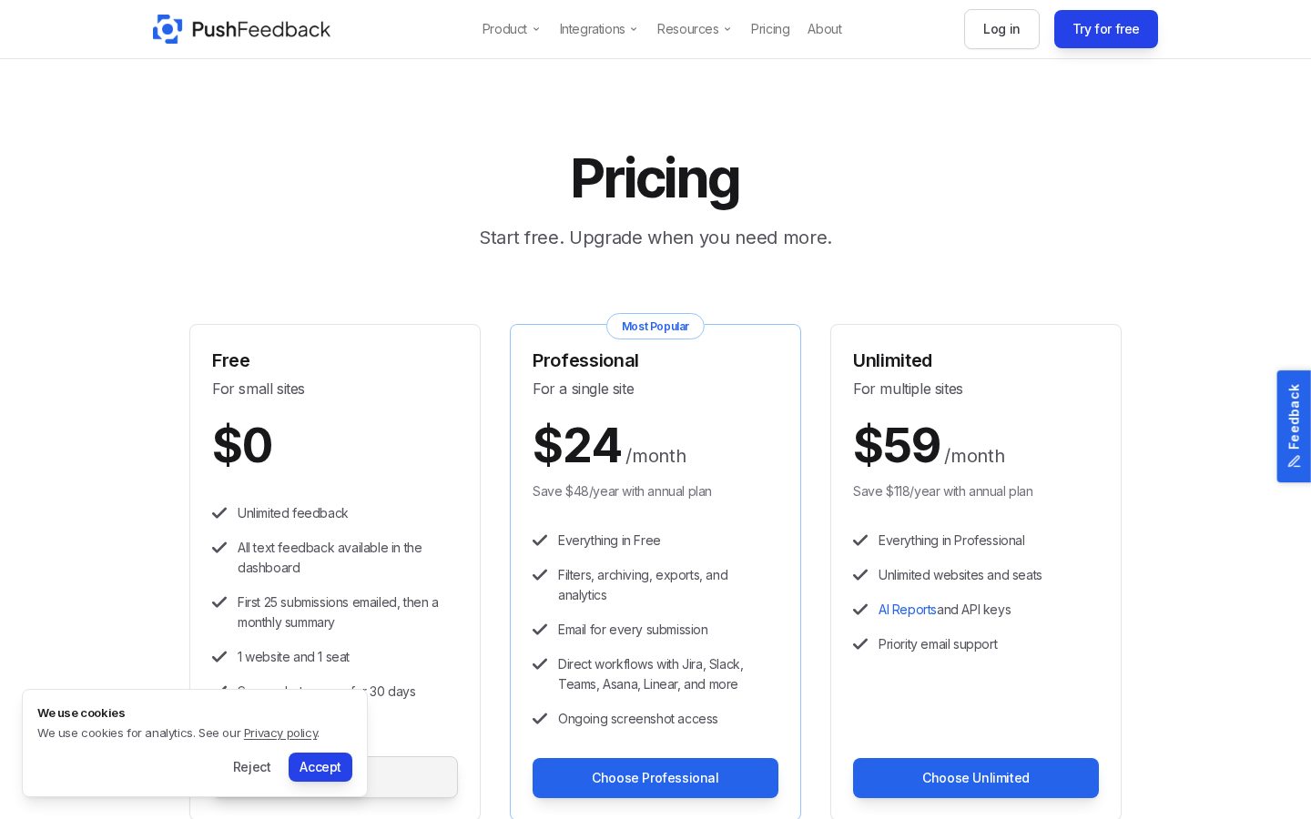 PushFeedback Pricing