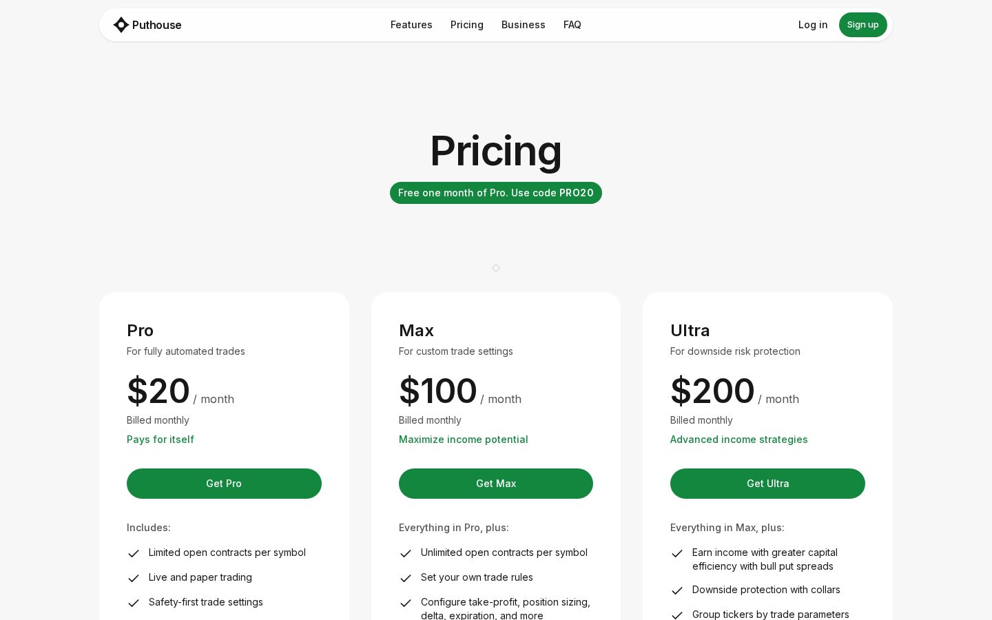PutHouse Pricing