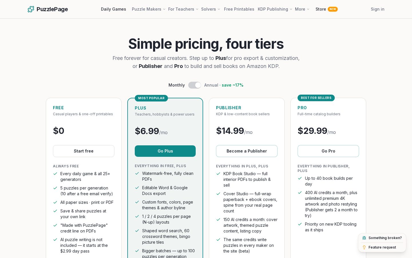 PuzzlePage Pricing