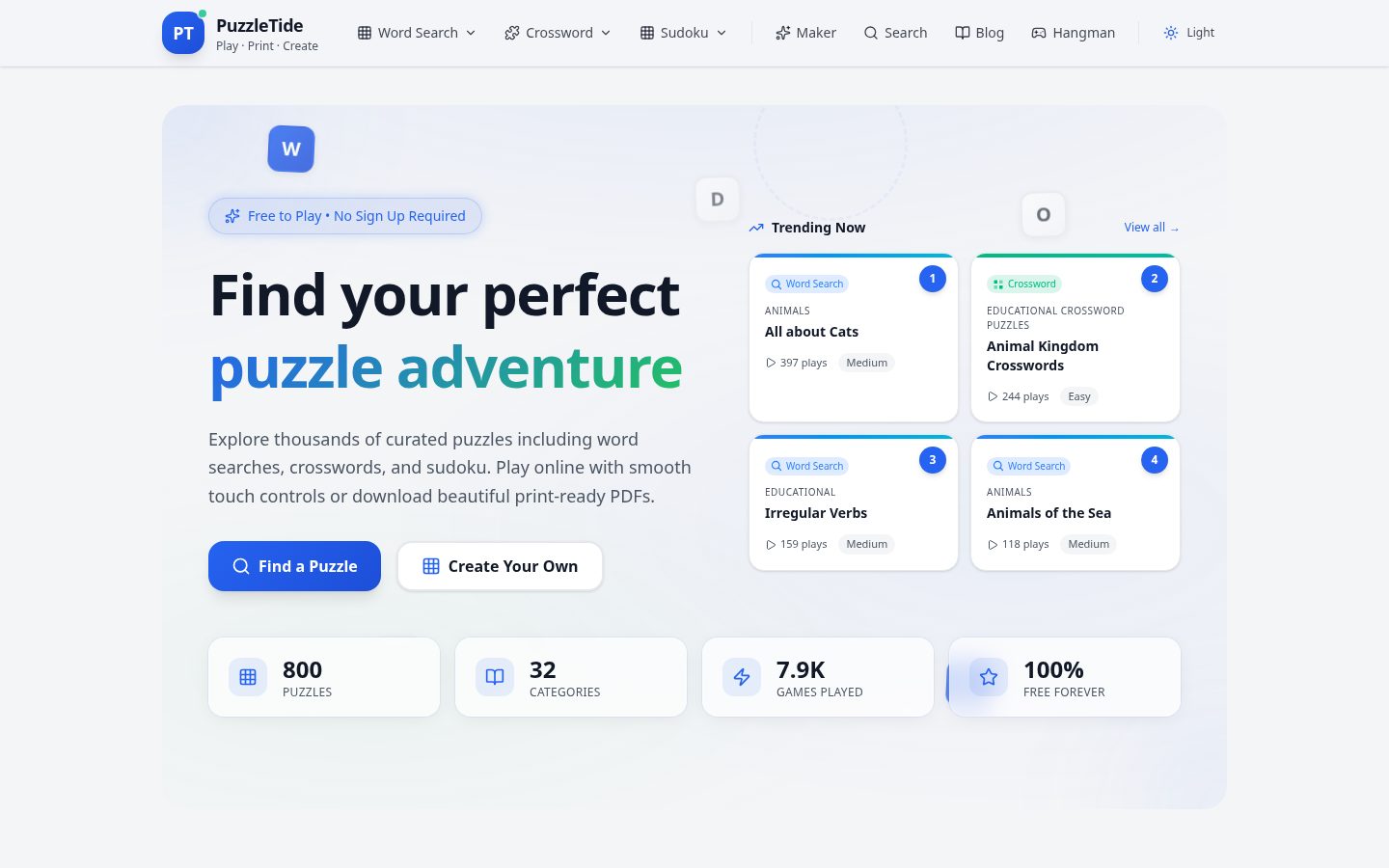 PuzzleTide Homepage