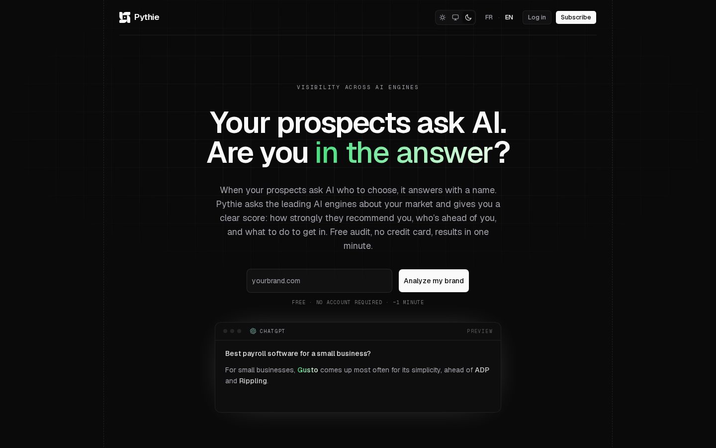 Pythie - AI Visibilty Homepage