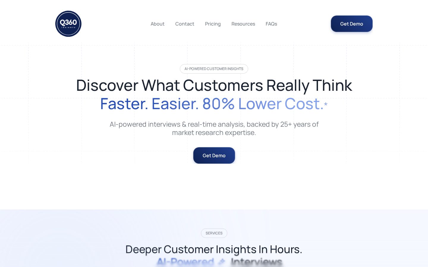 Q360 AI-Powered Interviews & surveys Homepage