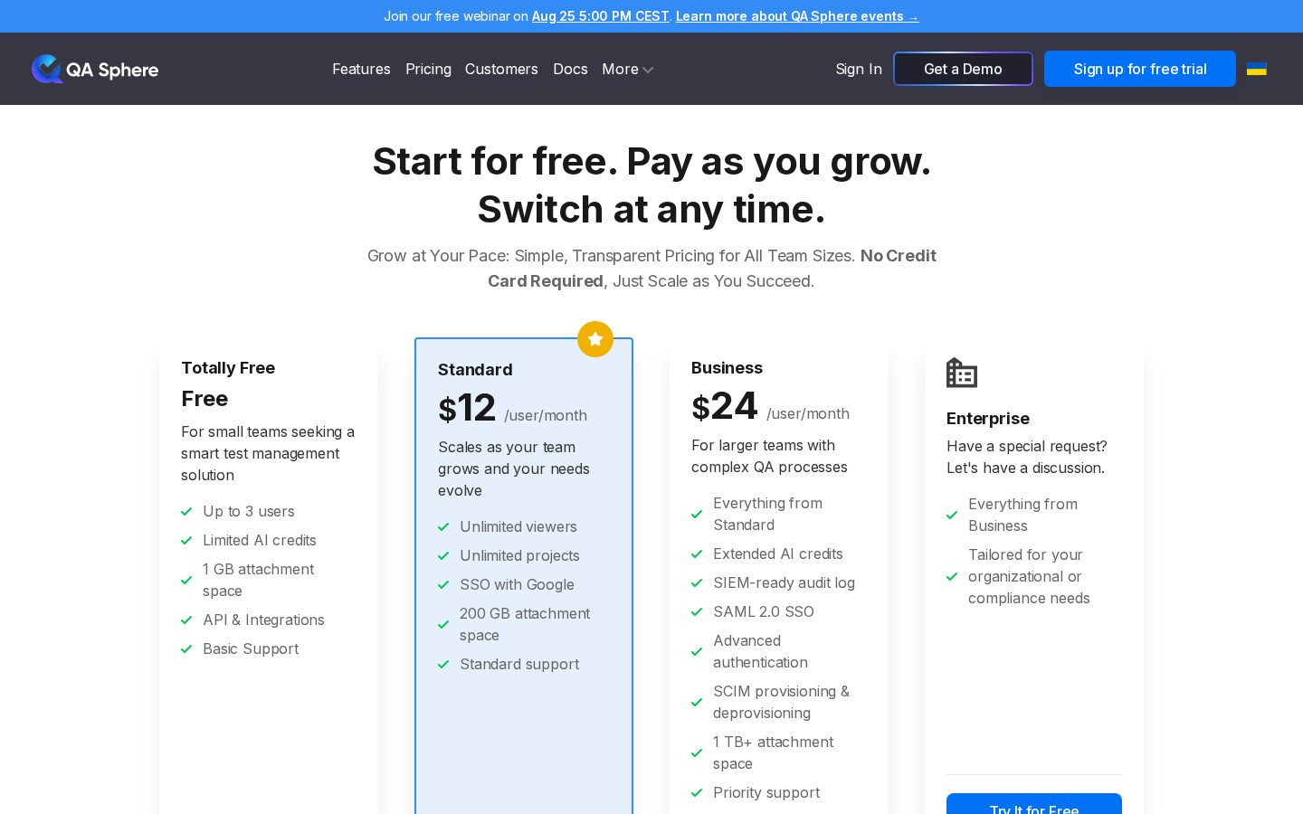 QA Sphere Pricing