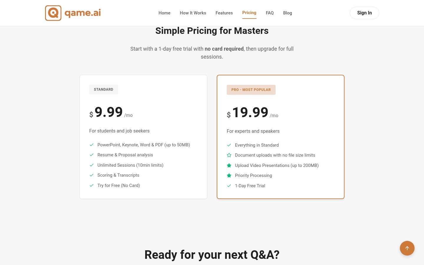 qame.ai Pricing