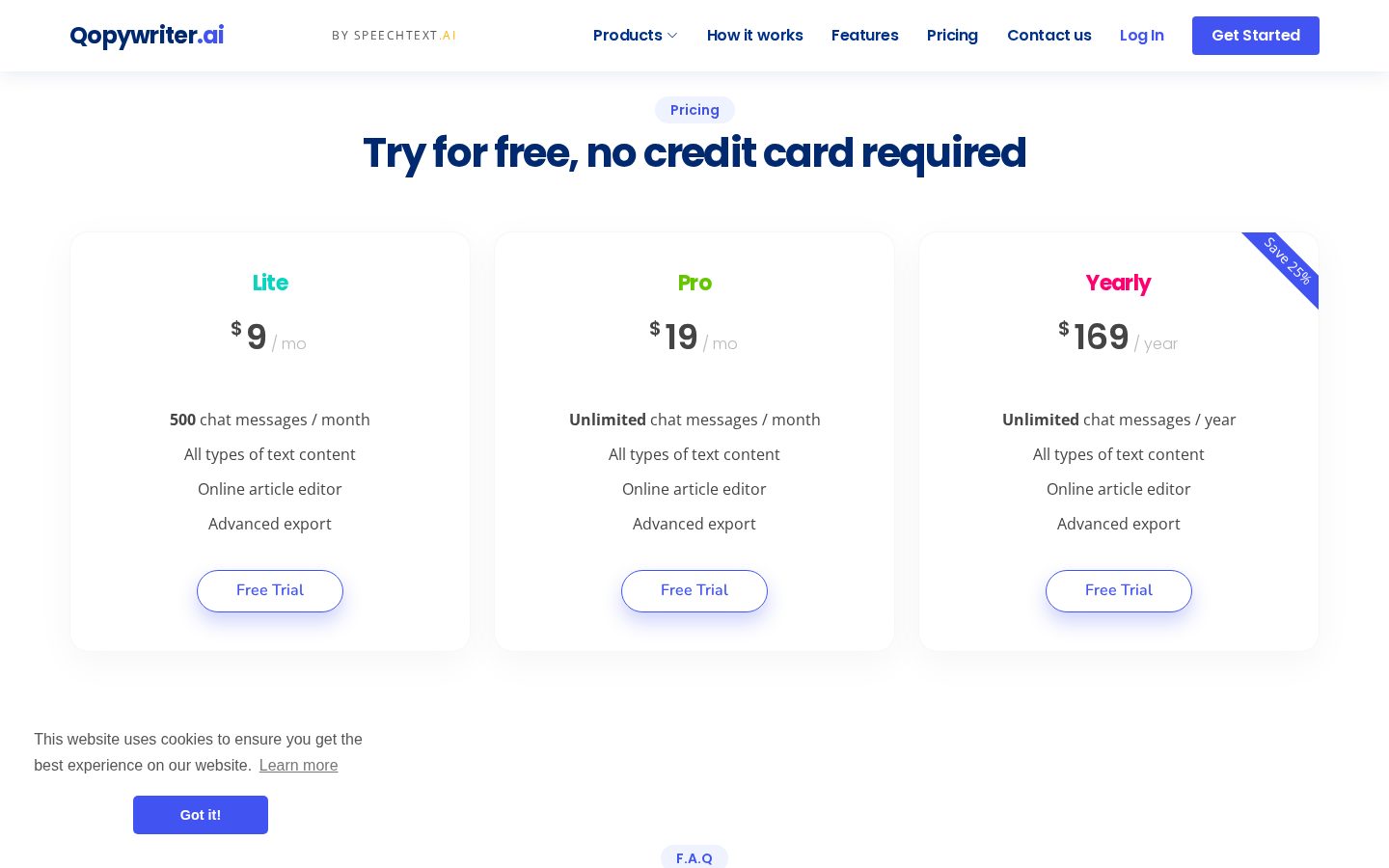 Qopywriter.ai Pricing