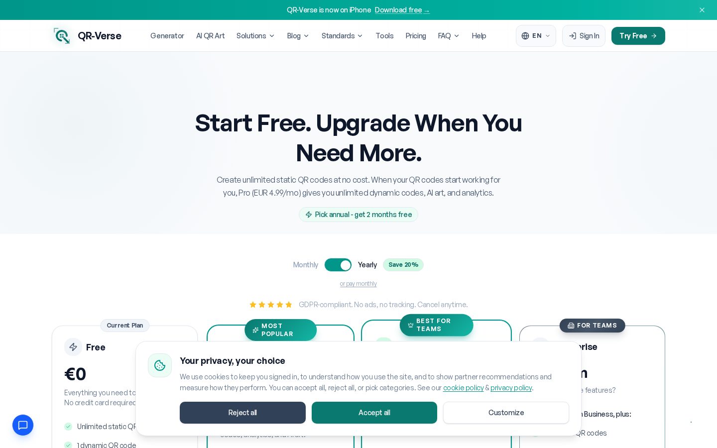 QR-Verse Pricing