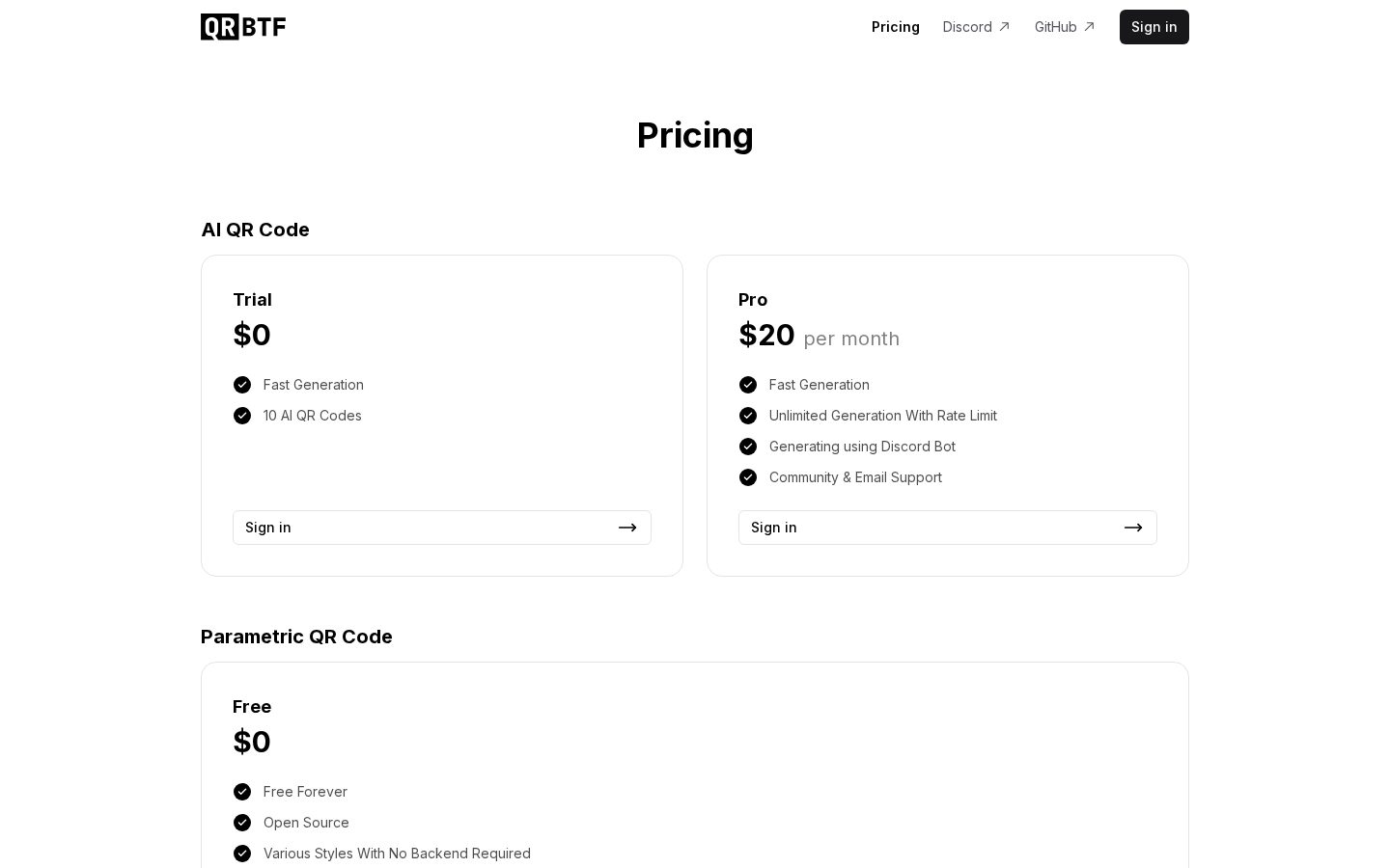QRBTF Pricing