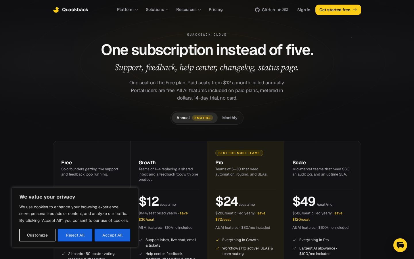 Quackback Pricing