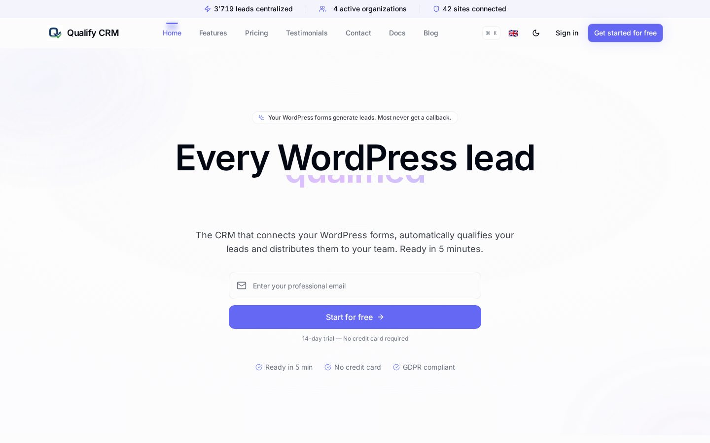 Qualify-CRM Homepage