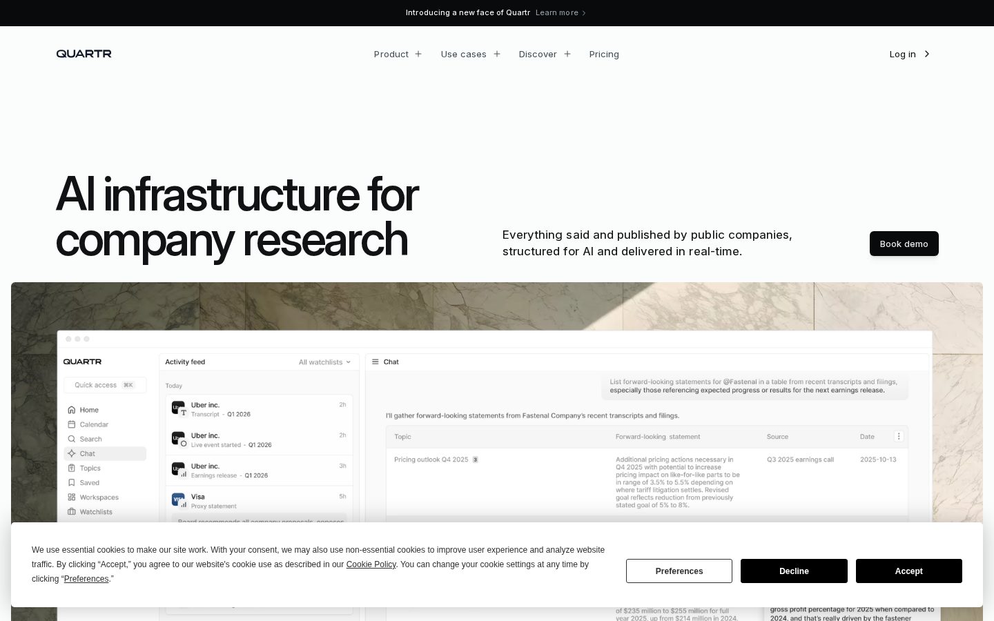 Quartr AI chat Homepage
