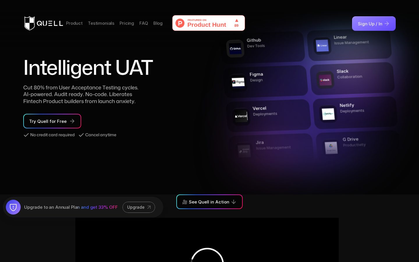 Quell's UAT AI Agent Platform Homepage