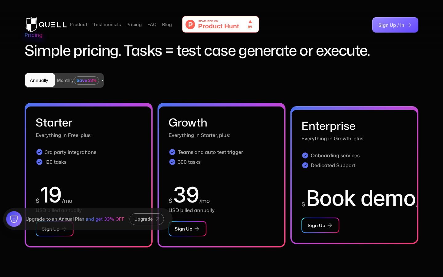Quell's UAT AI Agent Platform Pricing