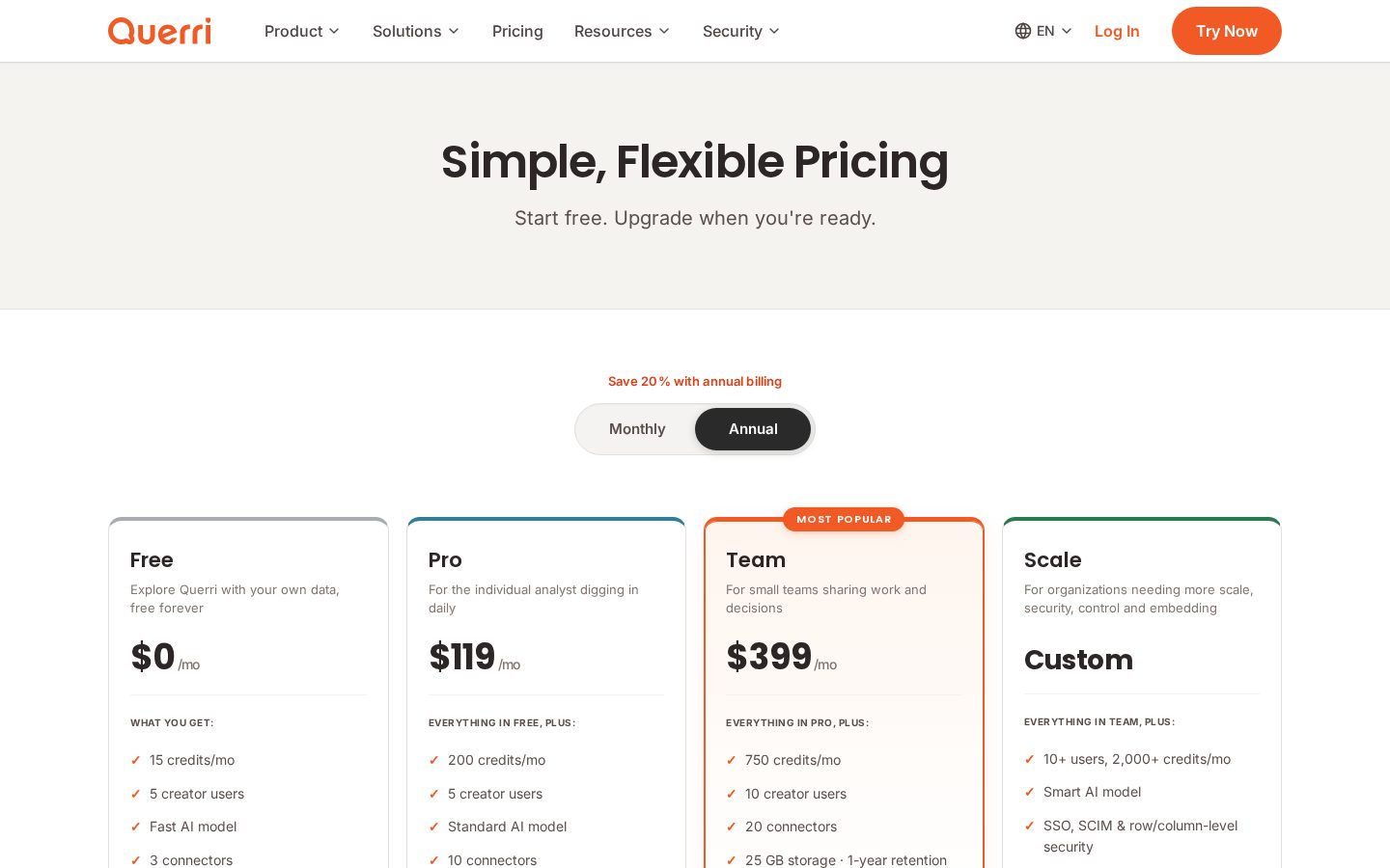 Querri 2.0 Pricing