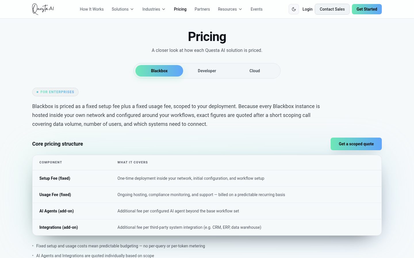 Questa AI Pricing