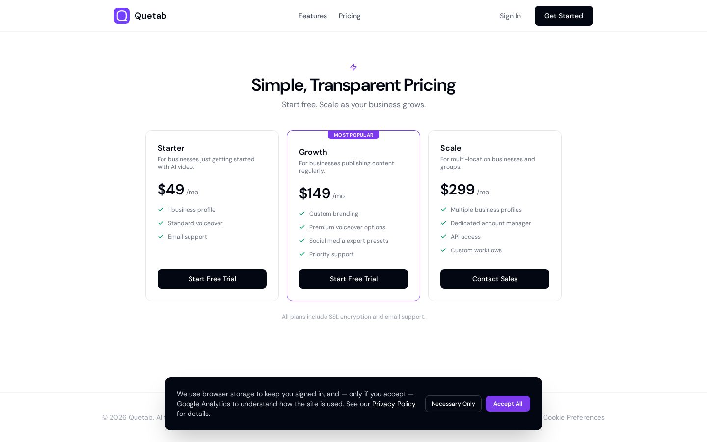 Quetab Pricing
