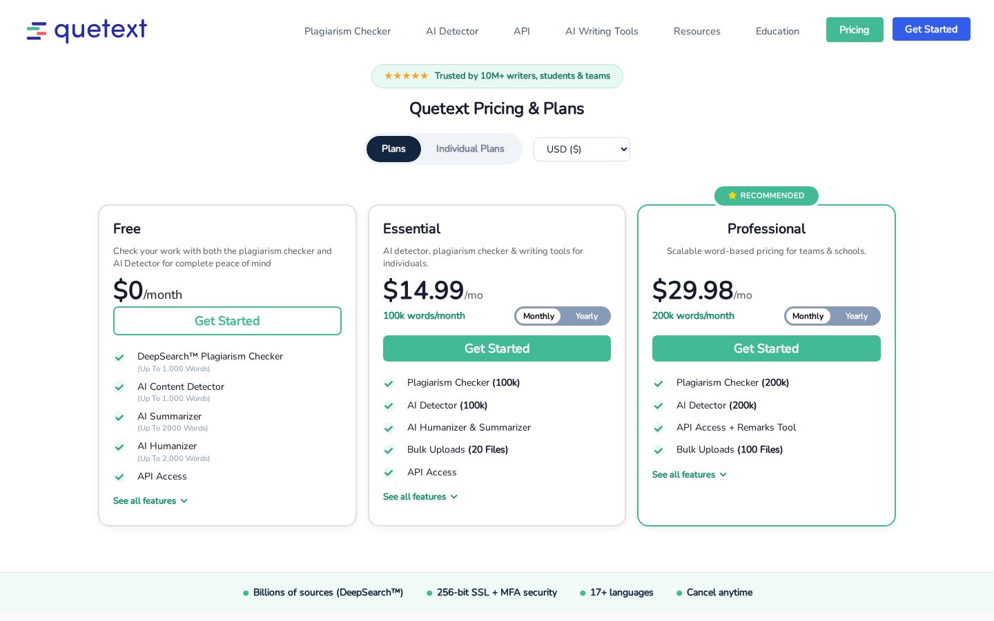 Quetext Pricing
