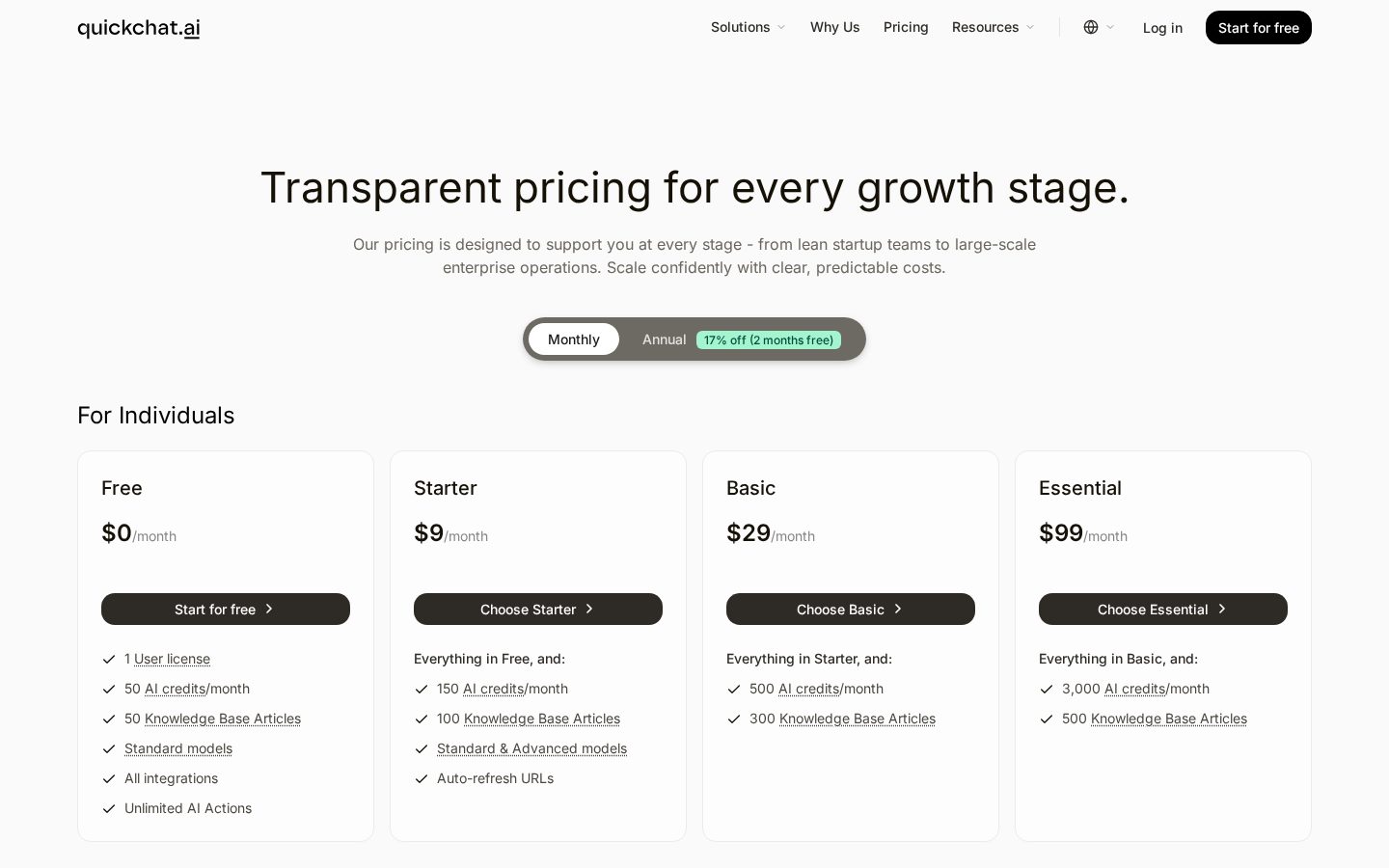 Quickchat AI Pricing