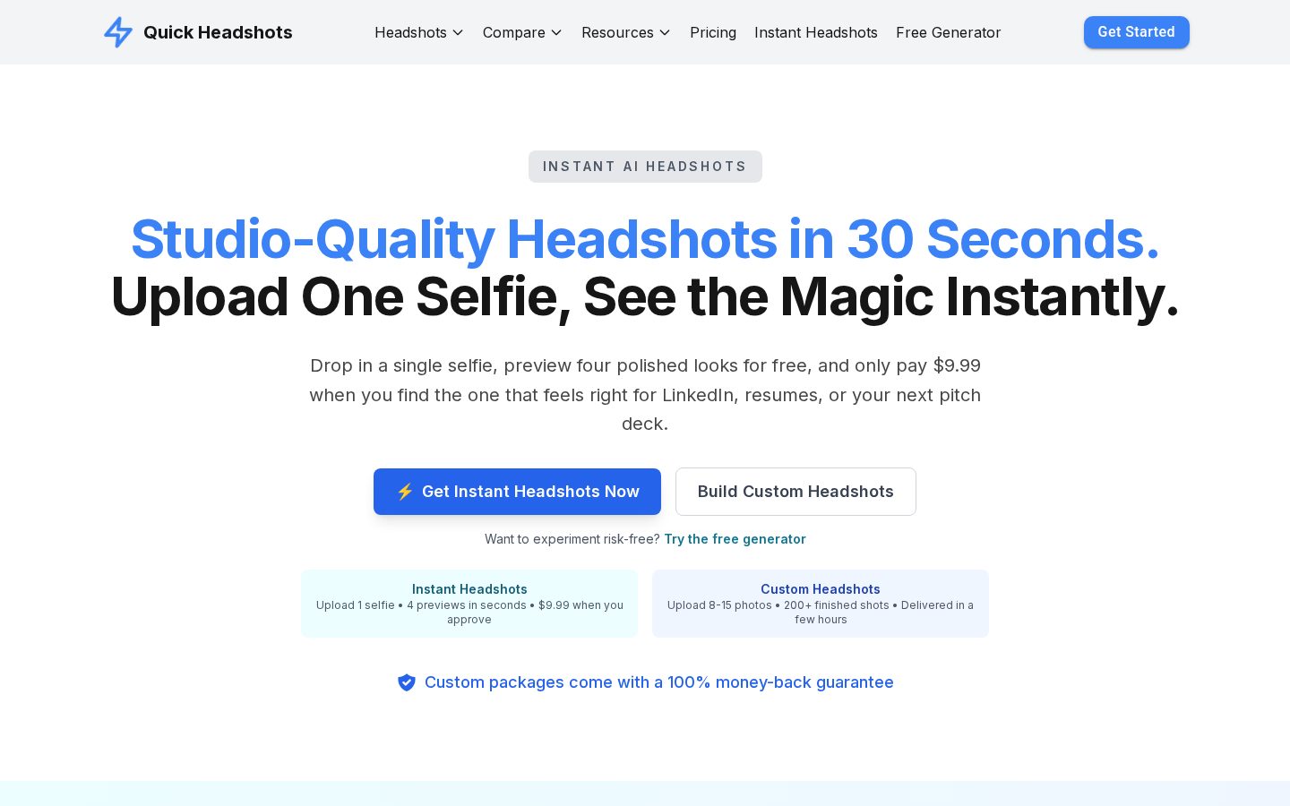QuickHeadshots Homepage
