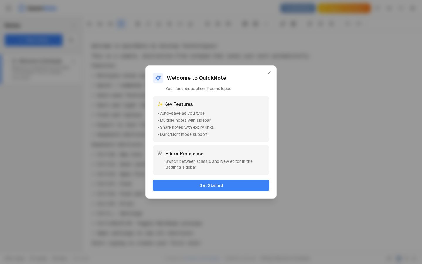 QuickNote Homepage