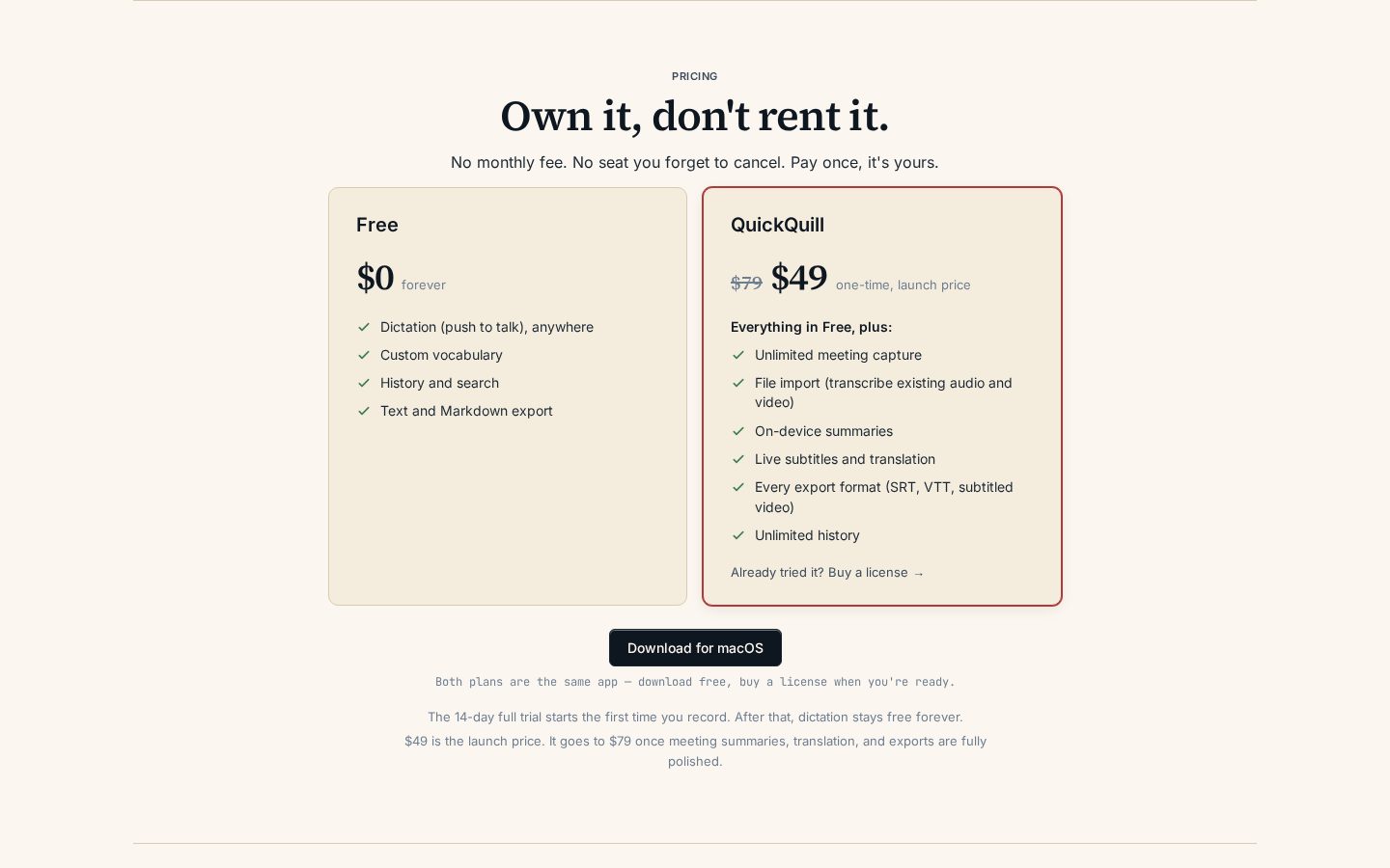 QuickQuill Pricing