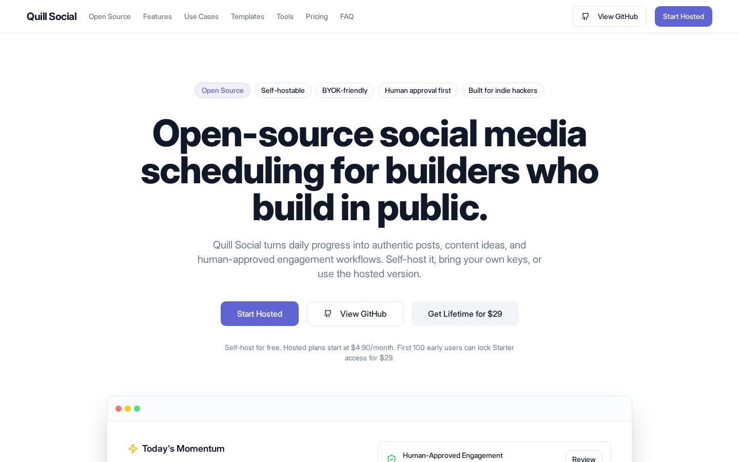 Quill Social Homepage
