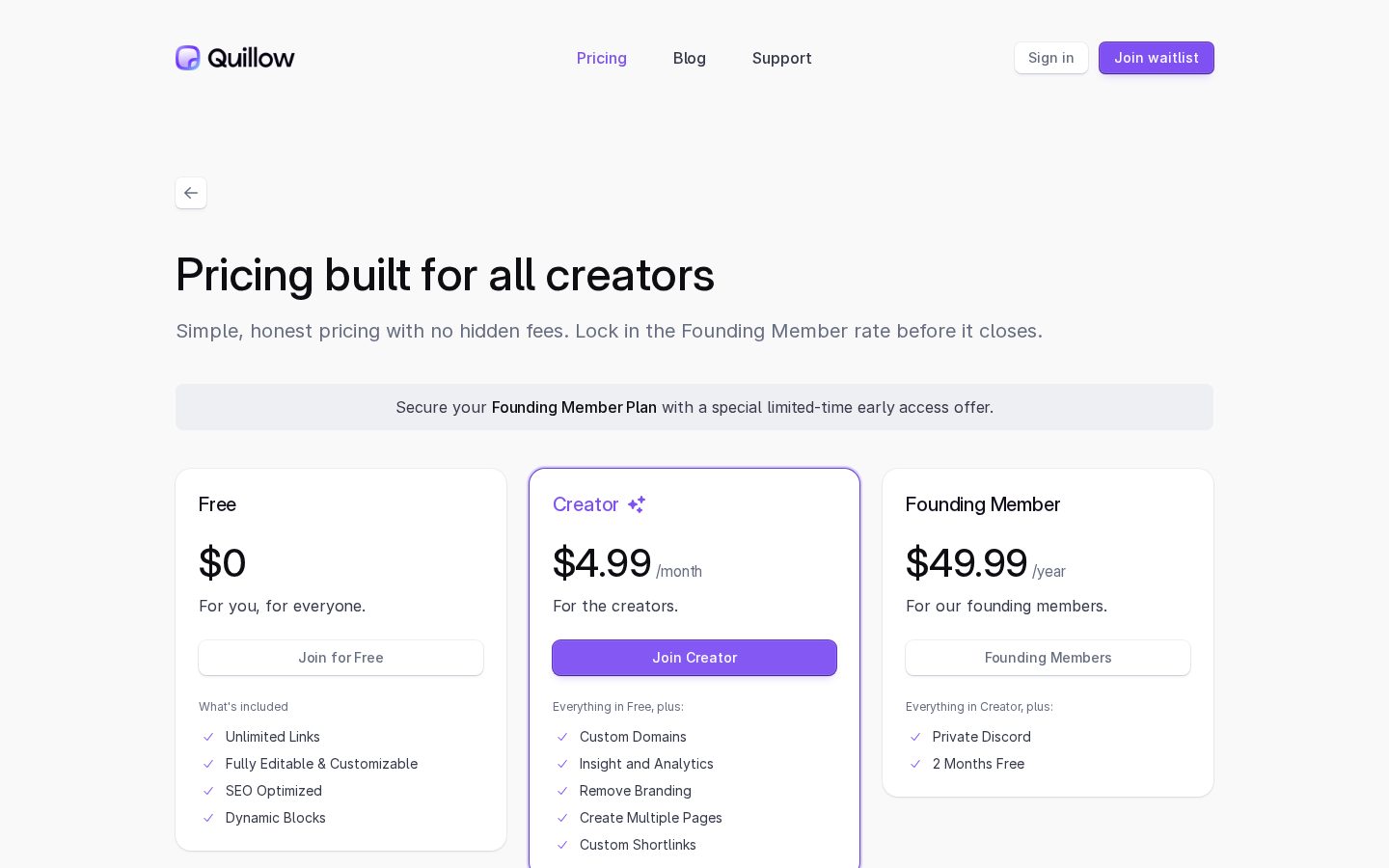 Quillow Pricing