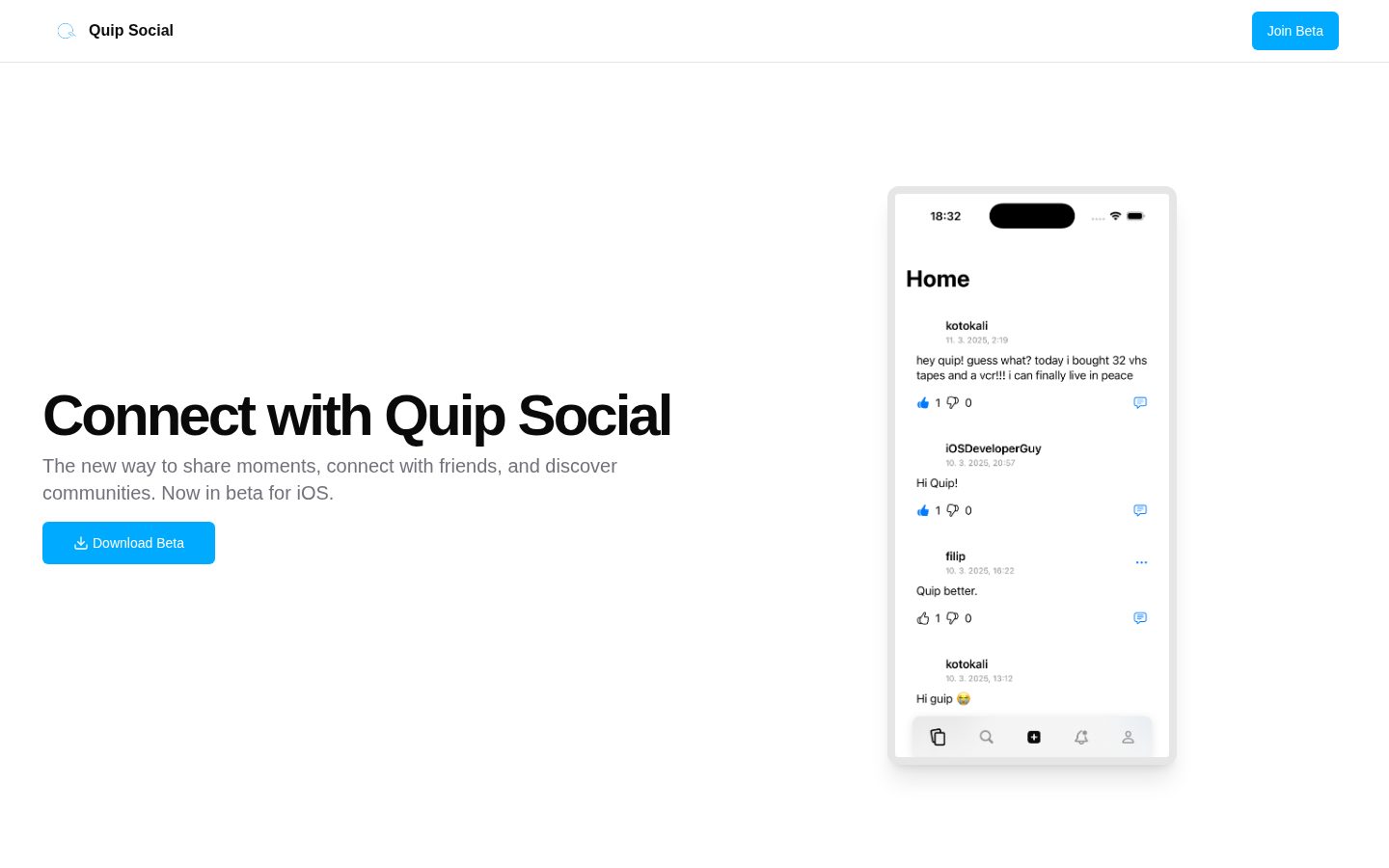 Quip Social Homepage