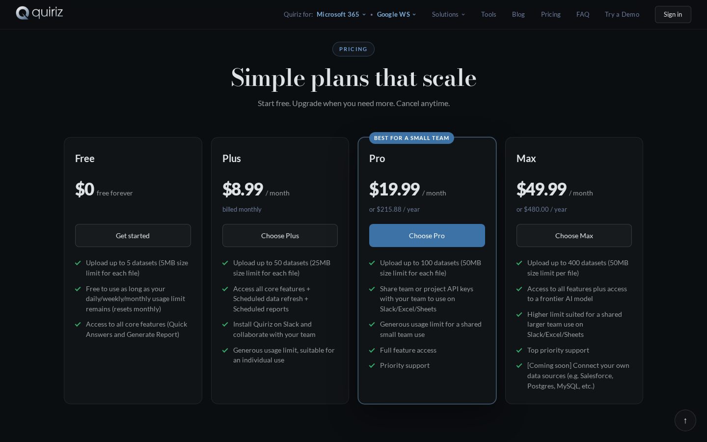 Quiriz Pricing