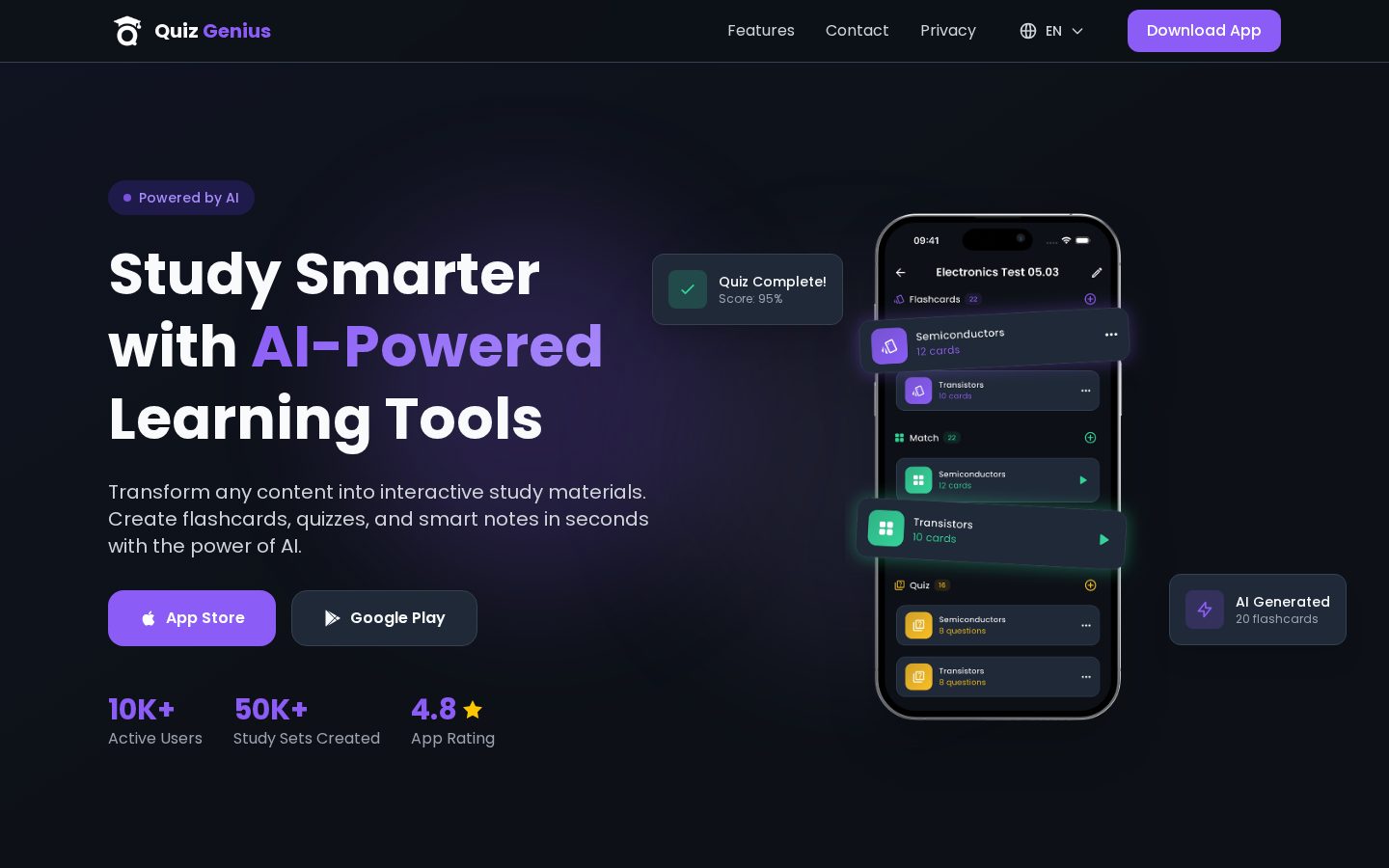 Quiz Genius - AI Flashcards and more! Homepage