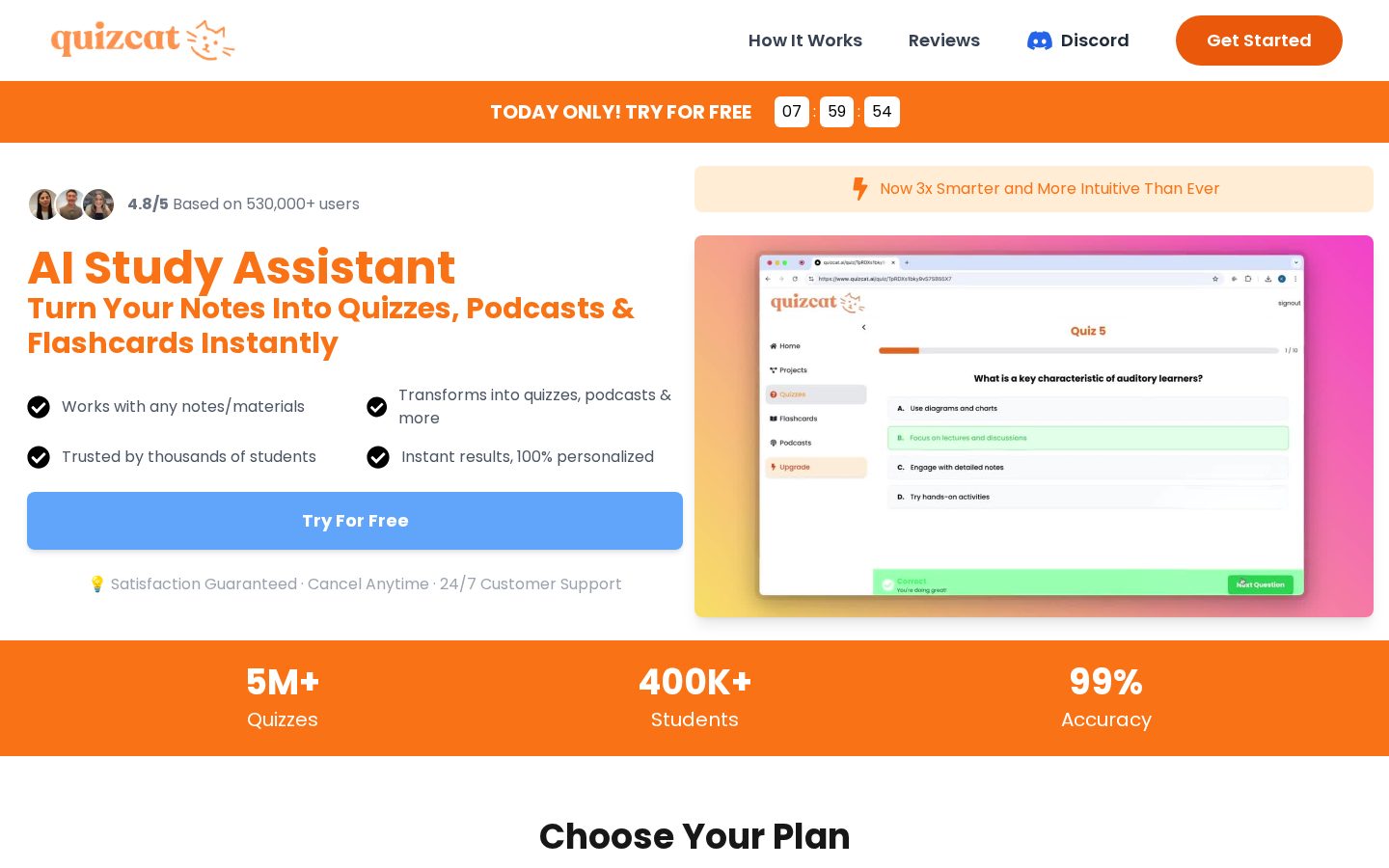 Quizcat AI Homepage