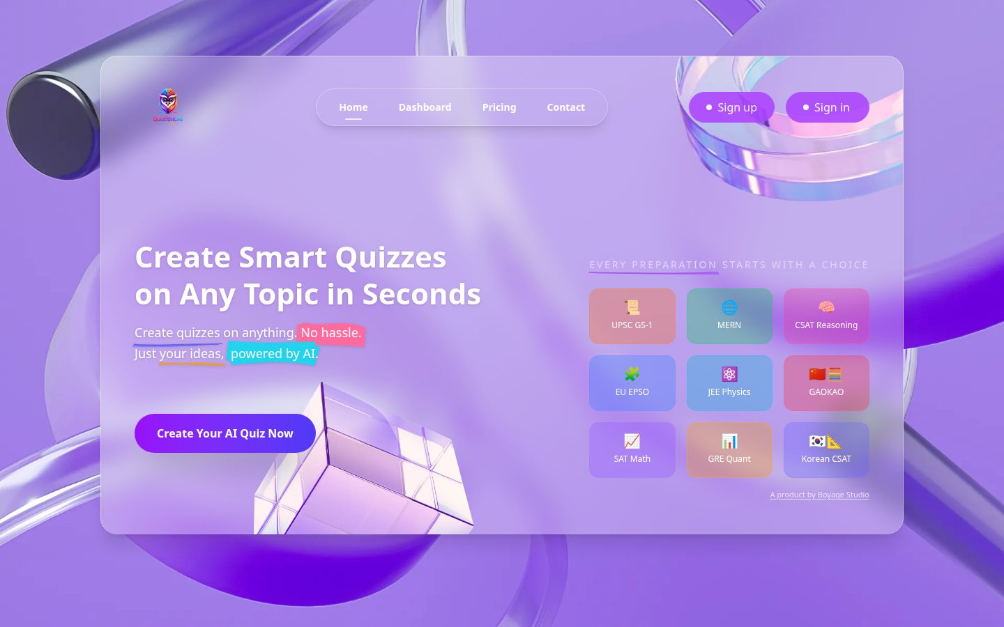 Quizethic AI Homepage