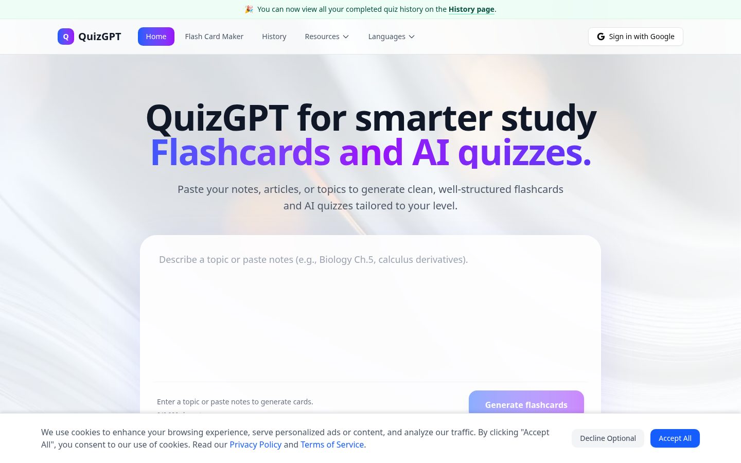 QuizGPT Homepage