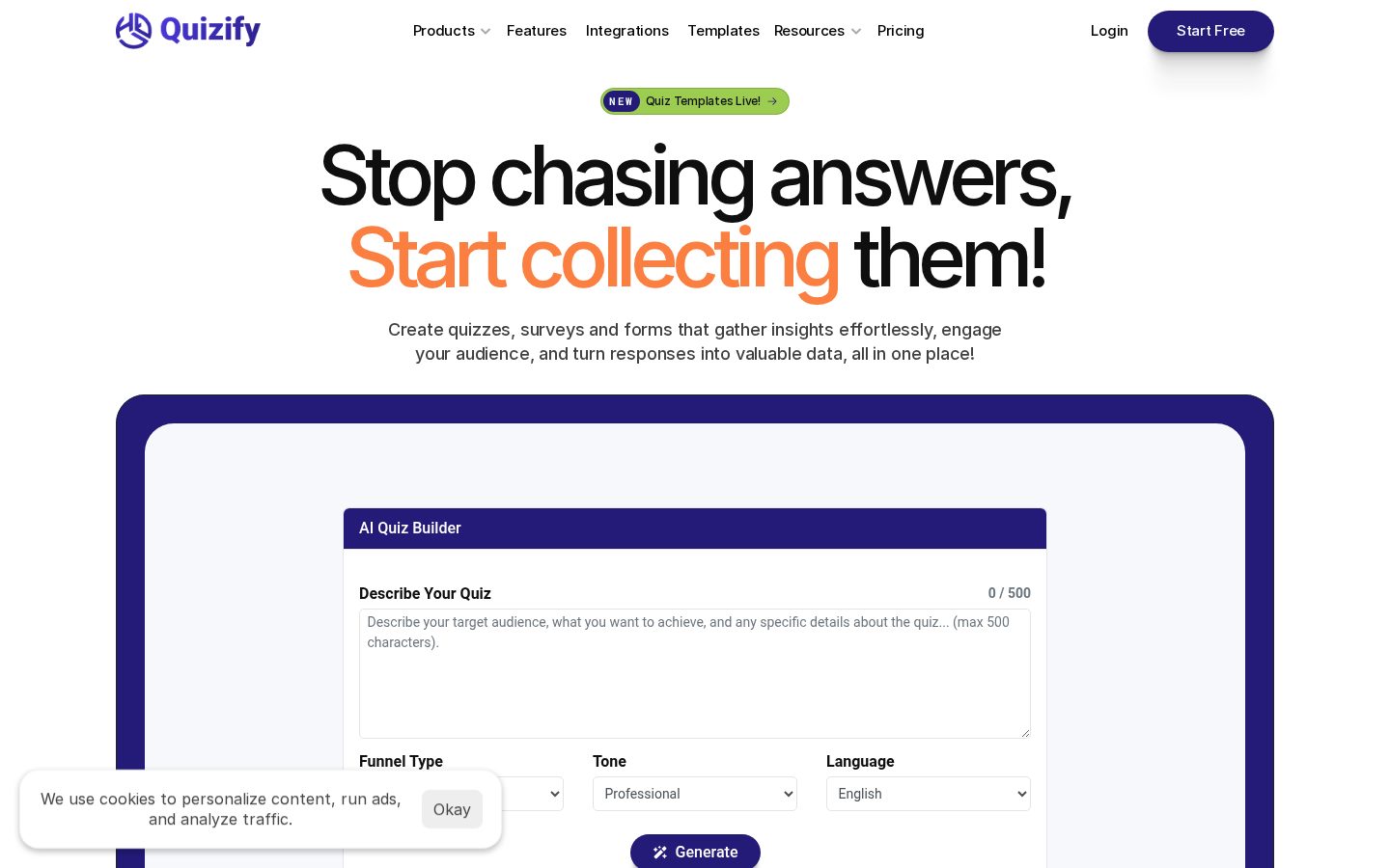 Quizify Homepage