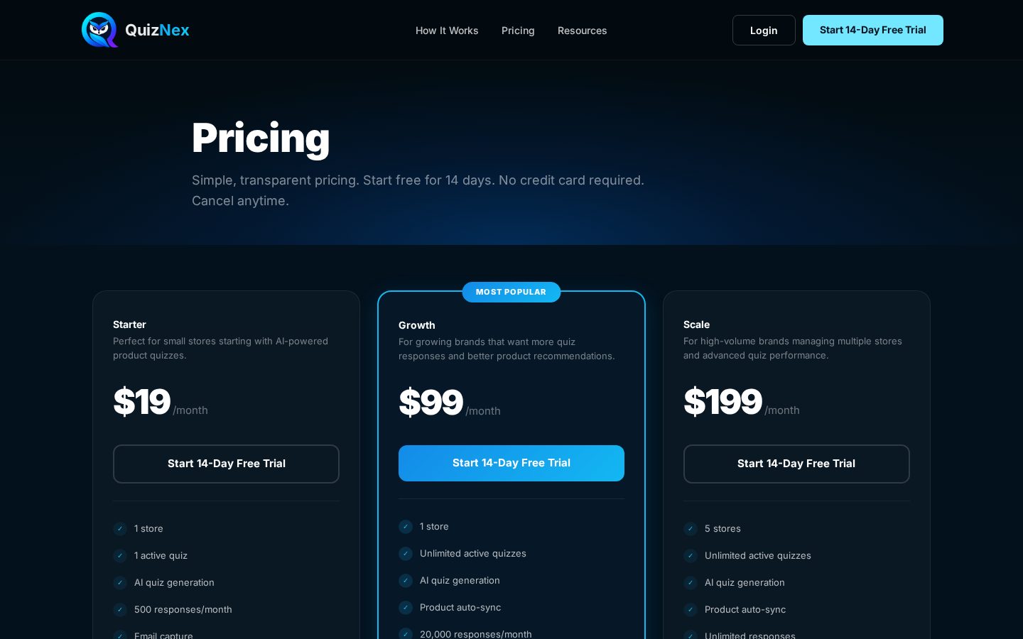 Quiznex Pricing