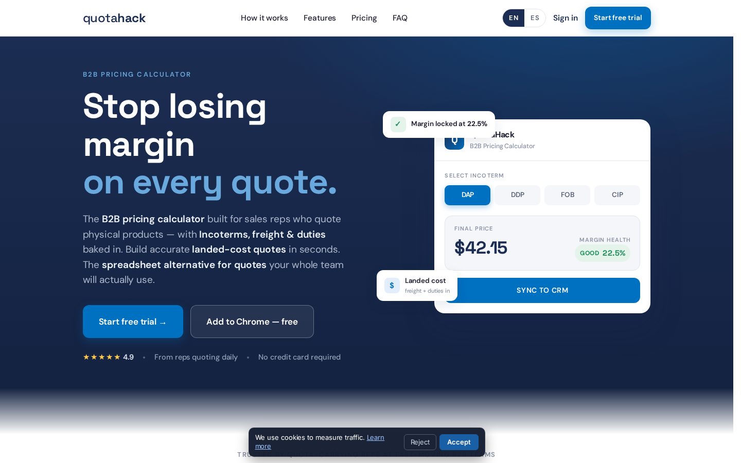 Quotahack Pricing Calculator Homepage