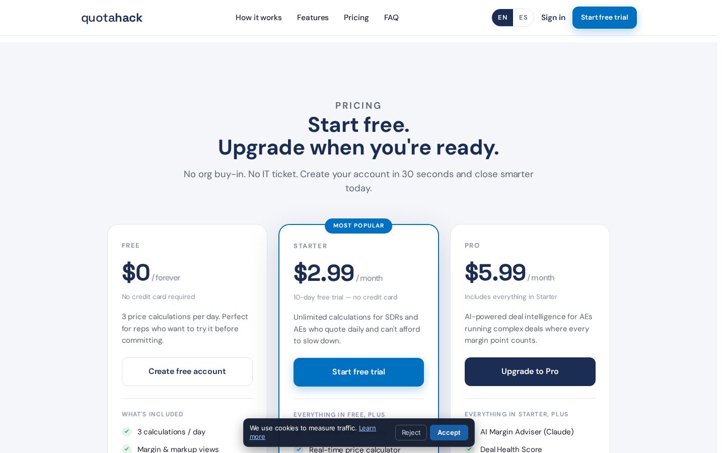 Quotahack Pricing Calculator Pricing