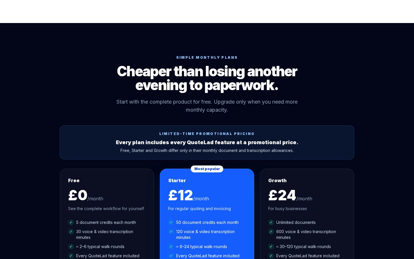 QuoteLad Pricing