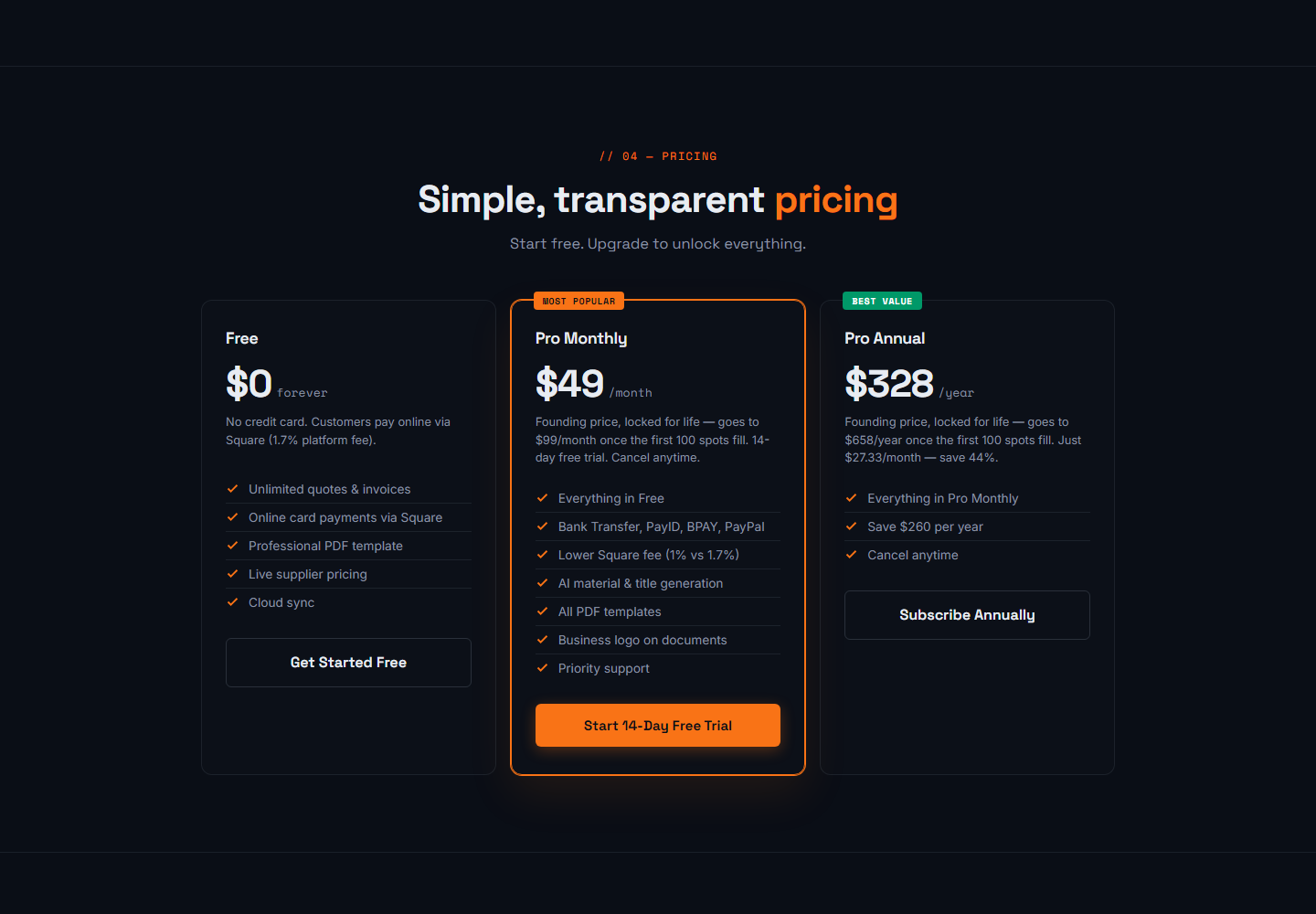 QuoteMate pricing