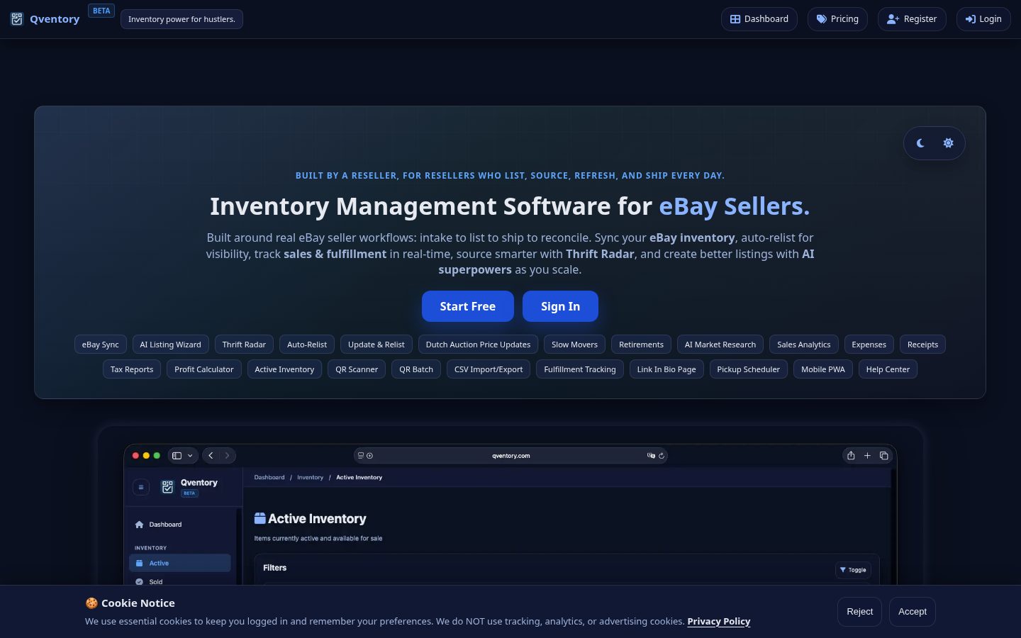 Qventory Homepage