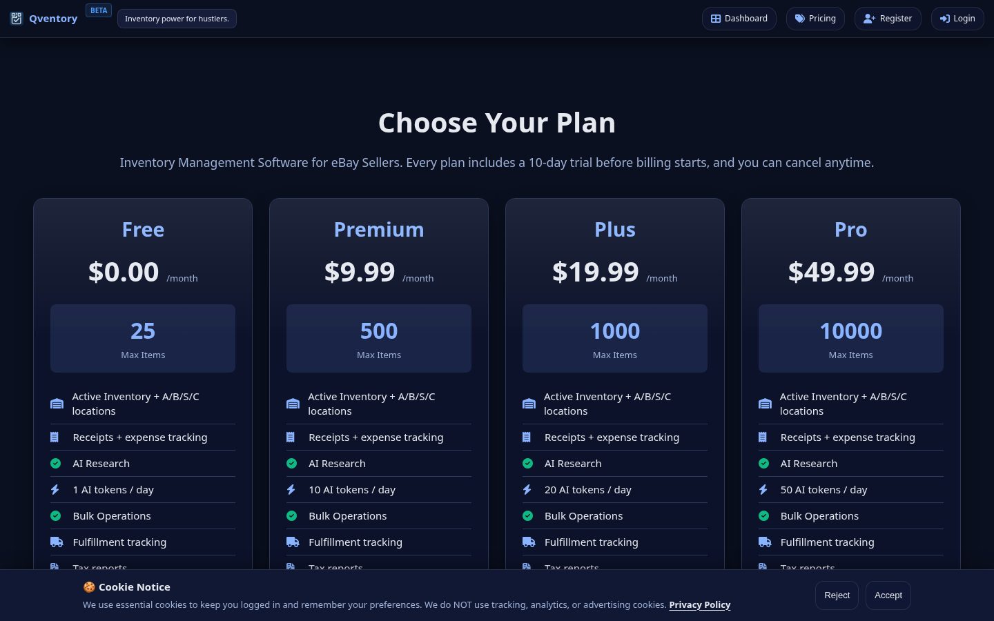 Qventory Pricing