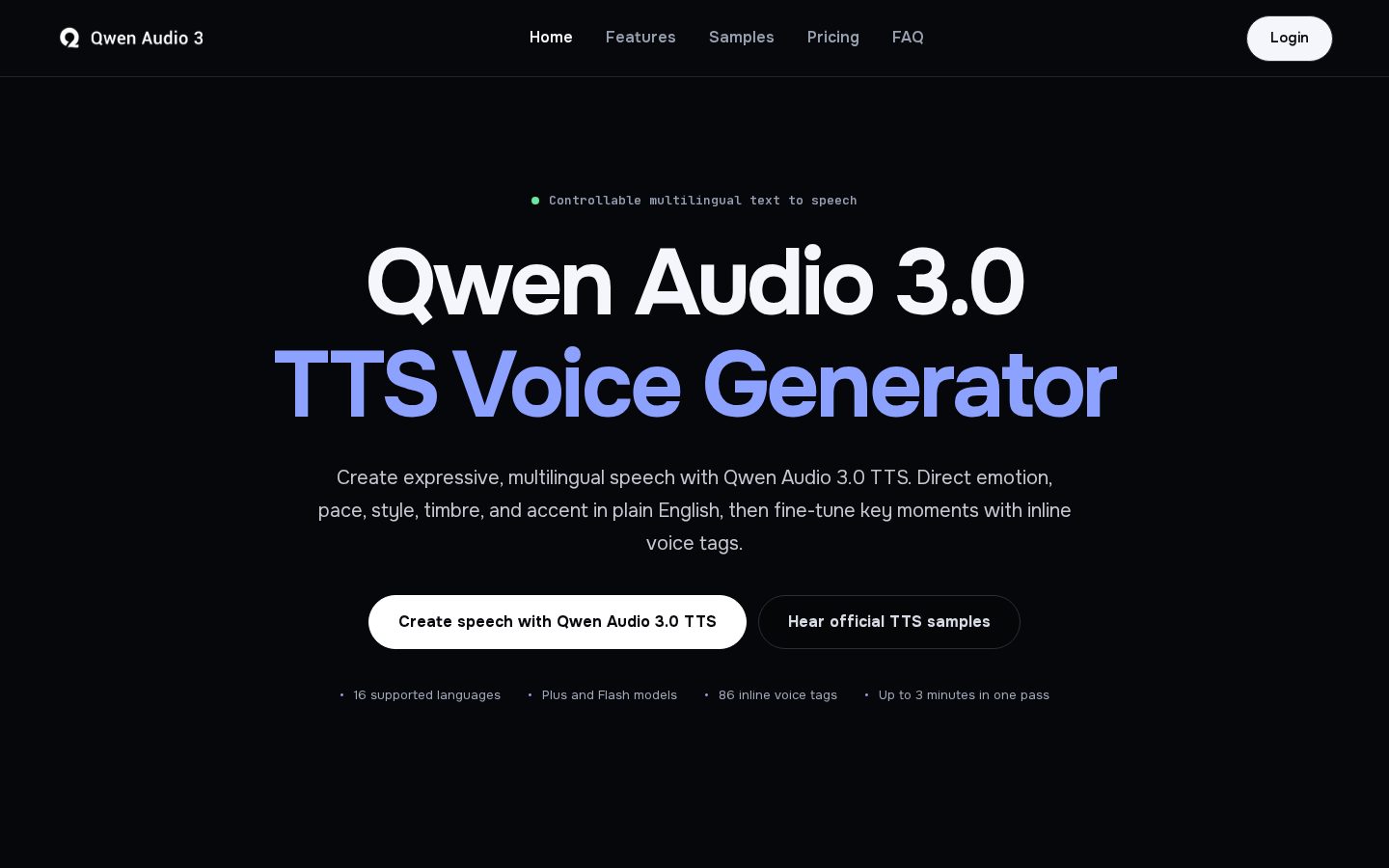 Qwen Audio 3.0 TTS Homepage