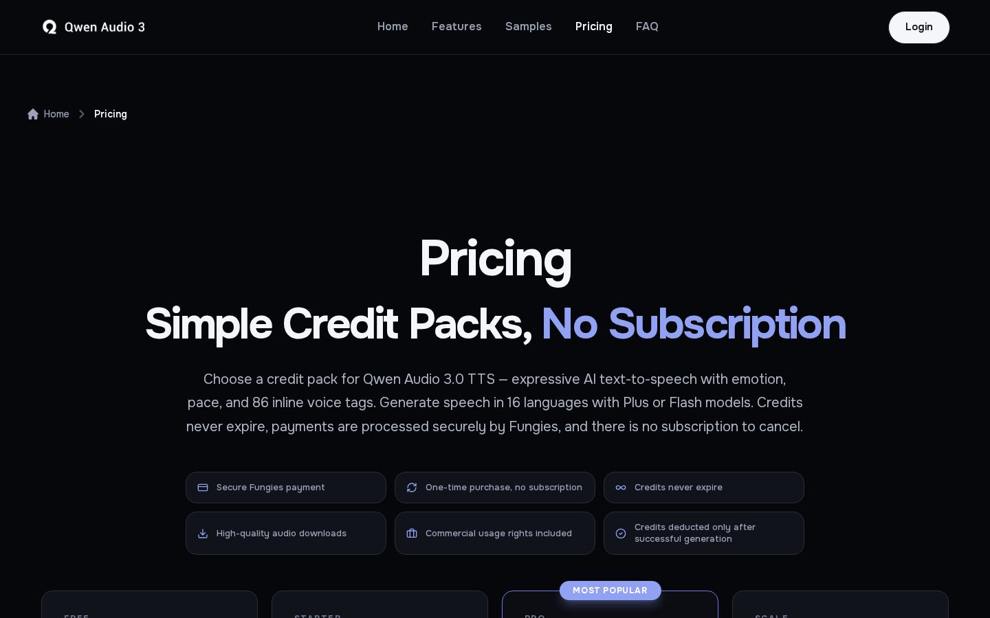 Qwen Audio 3.0 TTS Pricing