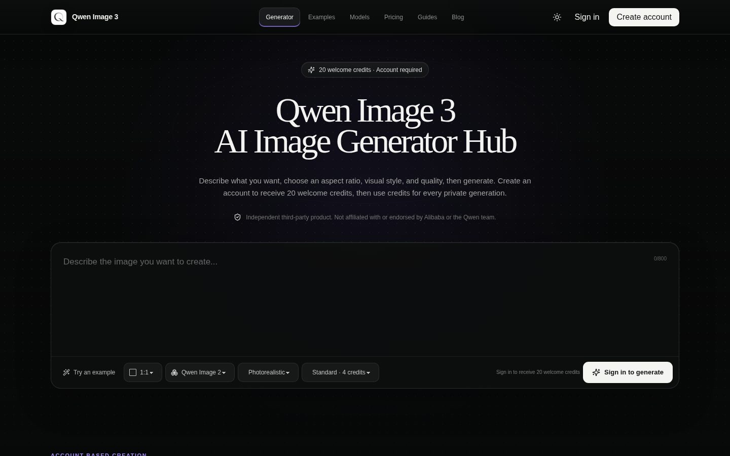 Qwen Image 3 Generator Homepage