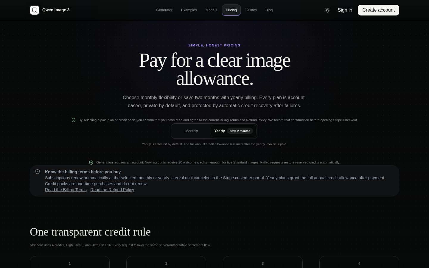 Qwen Image 3 Generator Pricing