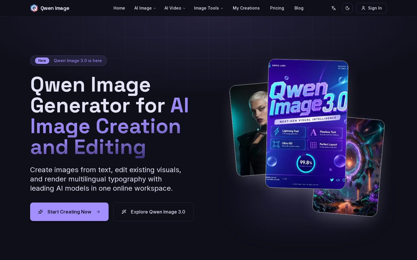 Qwen Image Generator Homepage