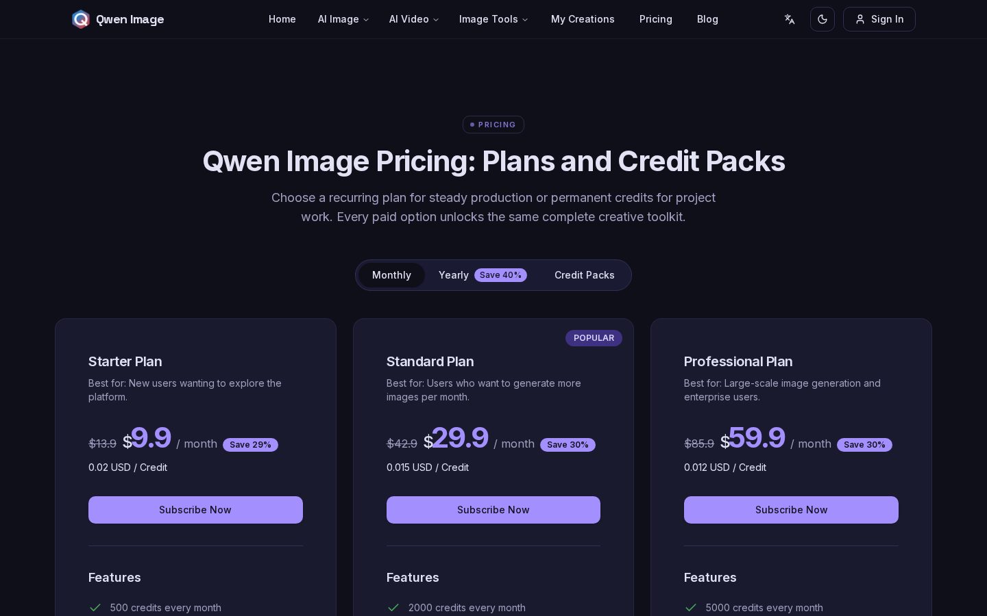 Qwen Image Generator Pricing