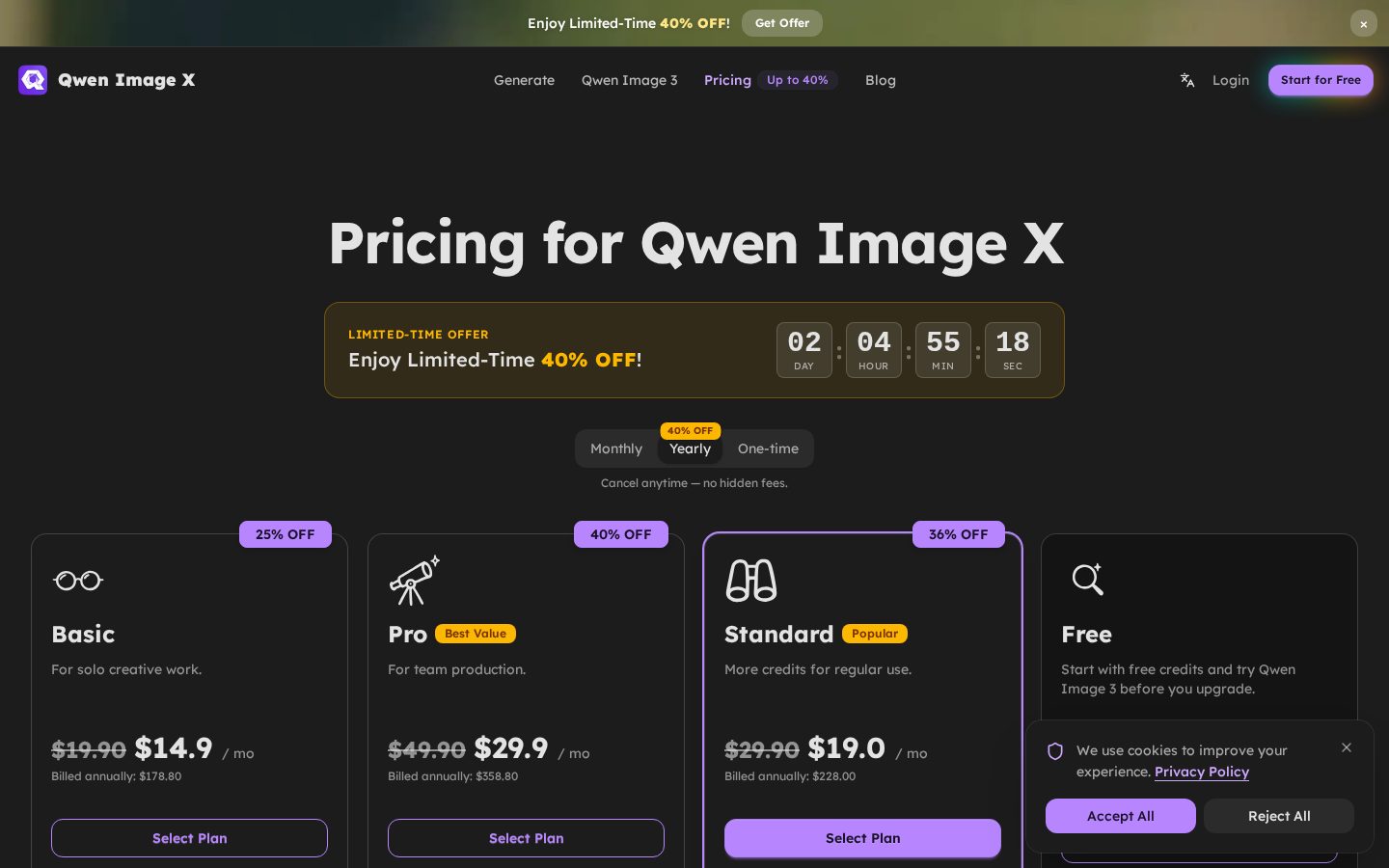 Qwen Image X Pricing