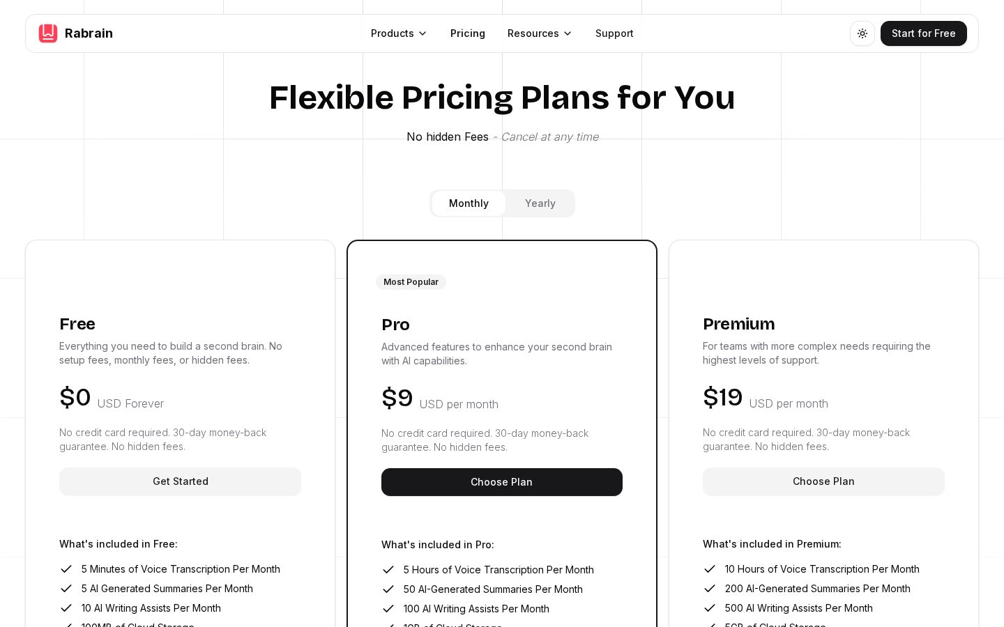 Rabrain Pricing
