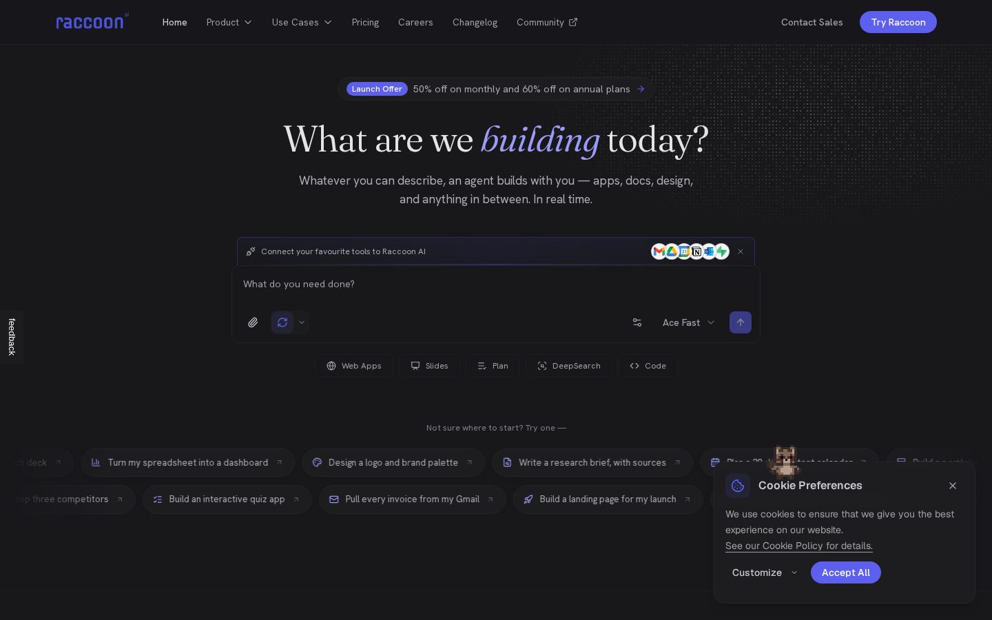 Raccoon AI Homepage