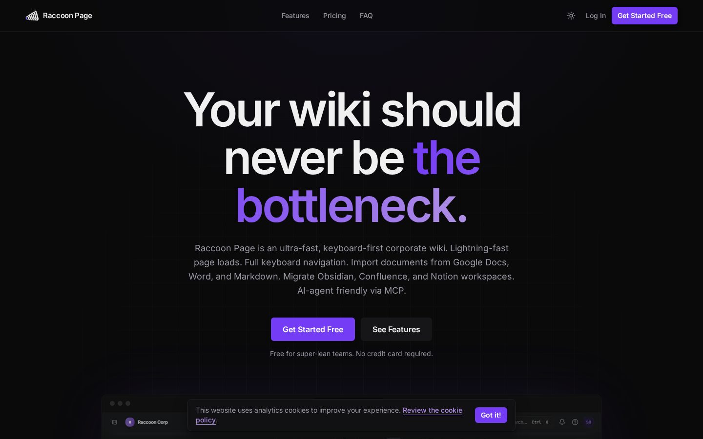 Raccoon Page Homepage